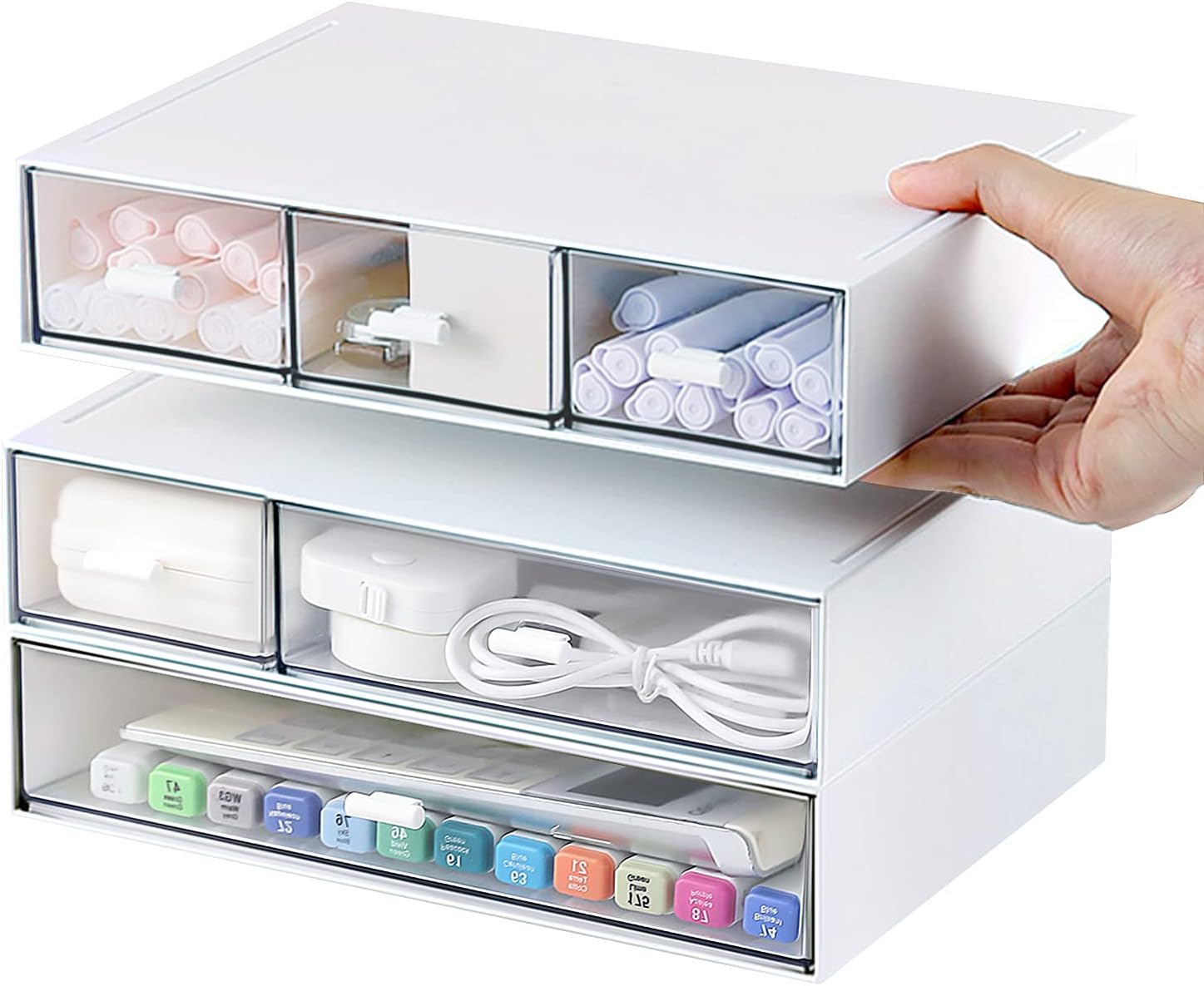 230816043600316_1 Desk Organizer with 6 Drawers, Desk Storage Box Office Drawer Organizer Desk Organization and Storage Pen Storage Plastic Makeup Storage Suitable for Office, School, Home - Image 1